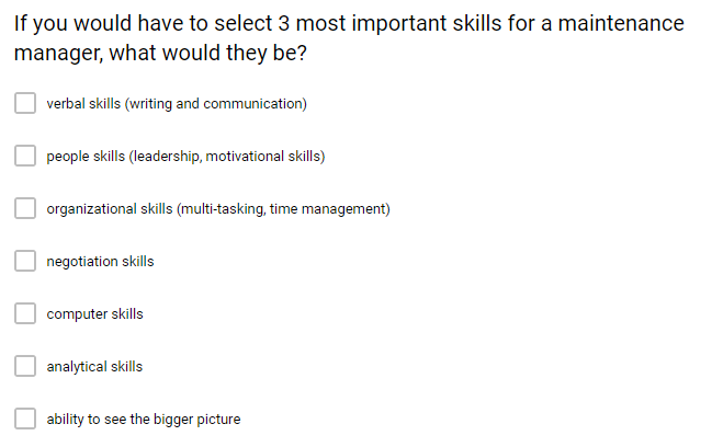Skills for maintenance managers