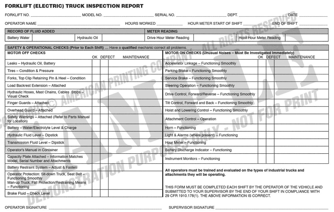 Forklift preventive maintenance checklist template