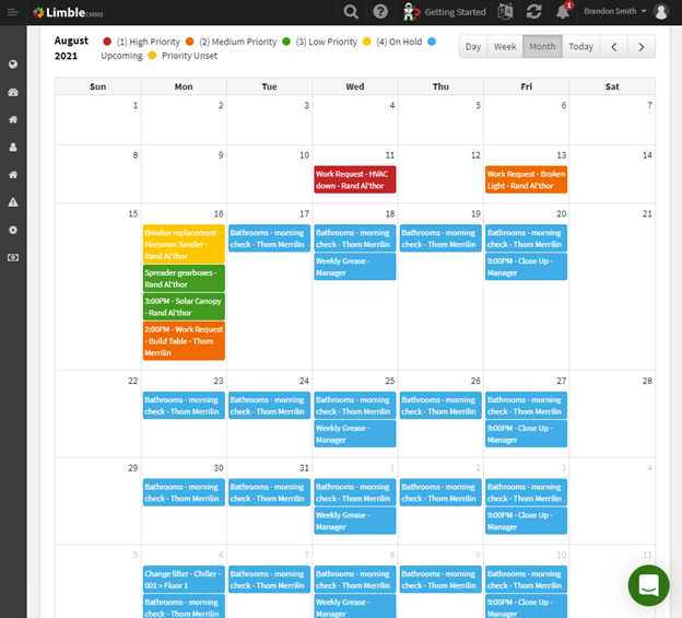 An example of Limble’s maintenance calendar