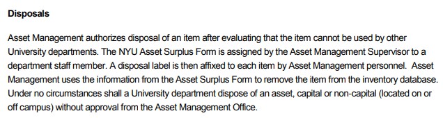 An example of an asset management policy Disposals section.