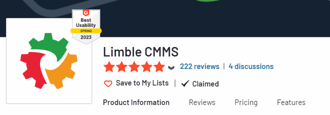 Limble CMMS user rating at G2.