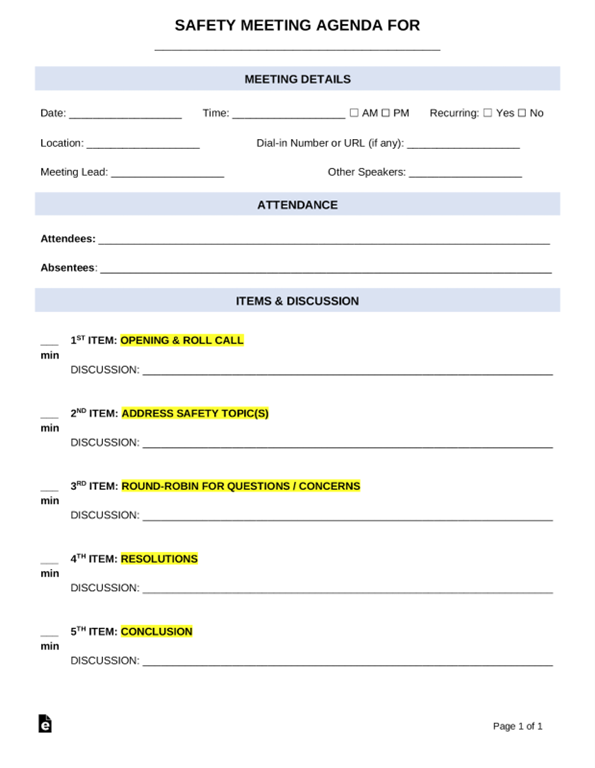 Safety meeting template