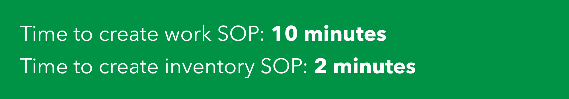 Standard operating procedure time investment: Time to create work SOP: 10 minutes. Time to create inventory SOP: 2 minutes