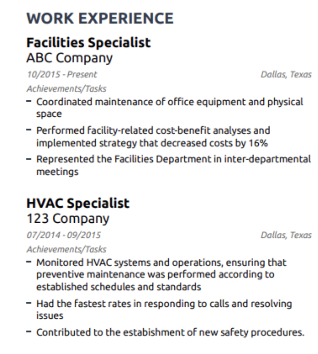 resume objective examples for facility management