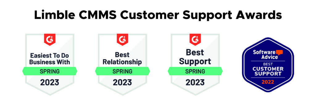 Limble CMMS awards for customer support.