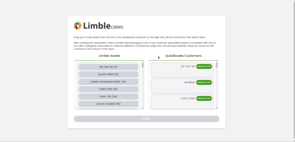 Limble CMMS Quickbooks Customers